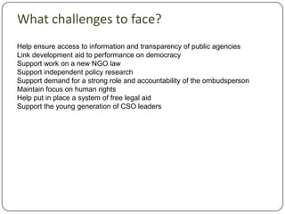 Civil Society 2010: What change has (not) occurred?How can democracy aid support the sustainable development of civil society in Ukraine?