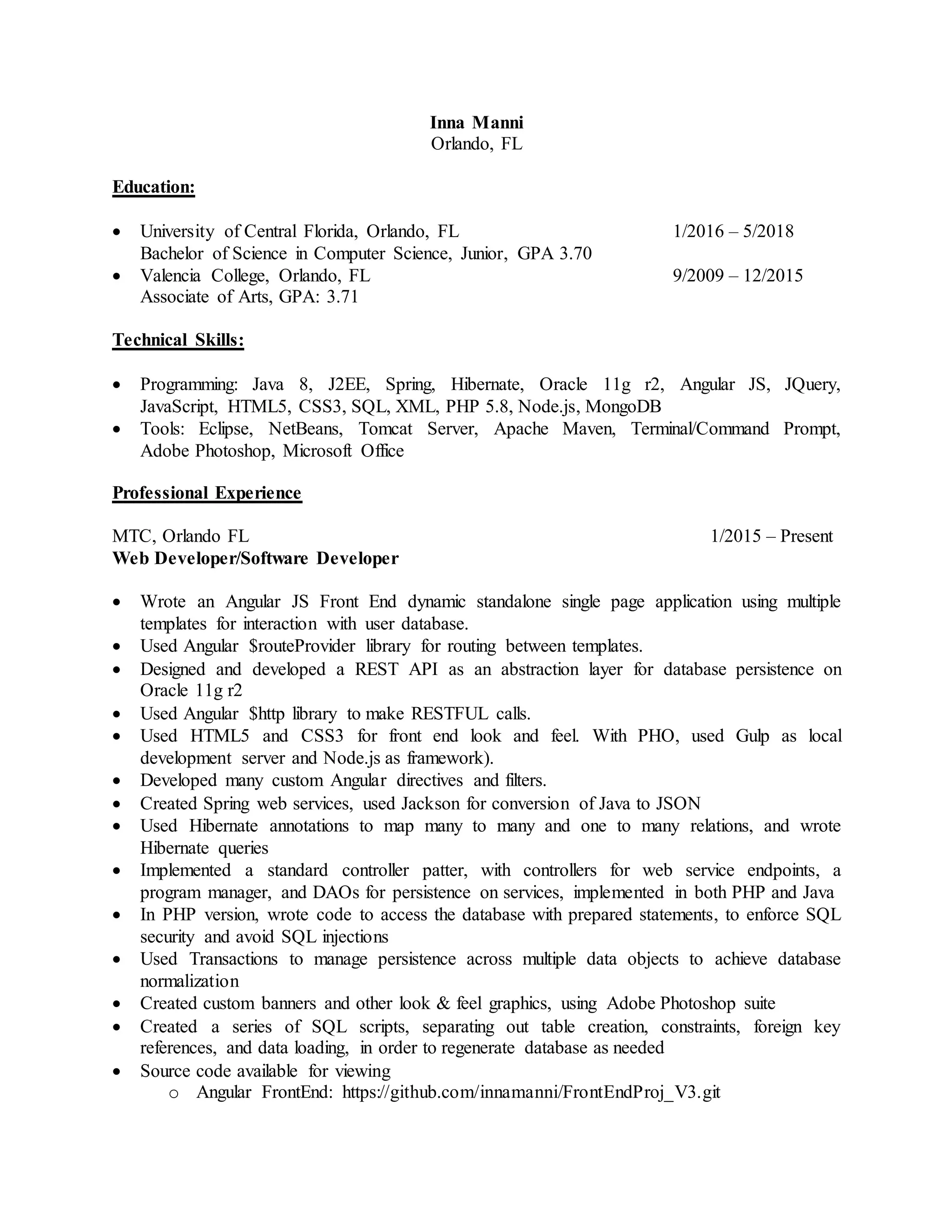 Inna Manni newest resume | DOCX
