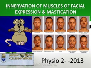INNERVATION OF MUSCLES OF FACIAL
EXPRESSION & MASTICATION

11/28/2013

Physio 2- -2013

Justice-Patrick-Roselyn-Alex-NaomiChimwemwe-Haules:PHYSIO 2-2013

 