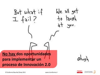 No hay dos oportunidades
para implementar un
proceso de Innovación 2.0
 © Guillermo Beuchat Shaw 2011   www.transforme.cl
 
