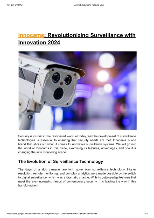 Innocams-Revolutionizing Surveillance with Innovation 2024 | PDF