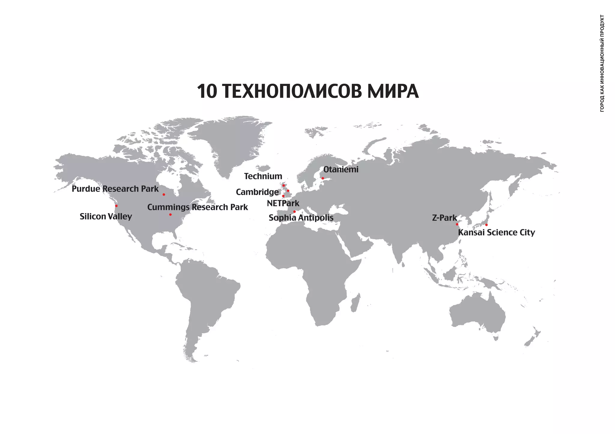 город как инновационный продукт
                            10 ТЕХНОПОЛИСОВ МИРА



                                                         Otaniemi
                                       Technium
Purdue Research Park                 Cambridge
                  Cummings Research Park    NETPark
 Silicon Valley                             Sophia Antipolis        Z-Park
                                                                             Kansai Science City
 