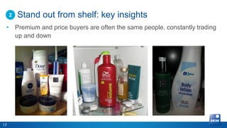 2   Stand out from shelf: key insights
 • Premium and price buyers are often the same people, constantly trading
   up and down




17
 