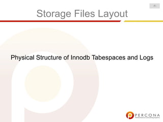 -4-


        Storage Files Layout



Physical Structure of Innodb Tabespaces and Logs
 