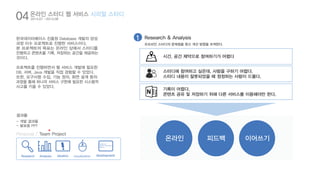 Research & Analysis 
오프라인 스터디의 문제점을 찾고 개선 방향을 모색한다. 
시간, 공간 제약으로 참여하기가 어렵다 
스터디에 참여하고 싶은데, 사람을 구하기 어렵다. 
스터디 내용이 잘못되었을 때 정정하는 사람이 드물다. 
기록이 어렵다. 
콘텐츠 공유 및 저장하기 위해 다른 서비스를 이용해야만 한다. 
1 
04온라인 스터디 웹 서비스 시리얼 스터디 
2014.07 -2014.08 
한국데이터베이스 진흥원 Database 개발자 양성 
과정 이수 프로젝트로 진행한 서비스이다. 
본 프로젝트의 목표는 온라인 상에서 스터디를 
진행하고 콘텐츠를 기록, 저장하는 공간을 제공하는 
것이다. 
프로젝트를 진행하면서 웹 서비스 개발에 필요한 
DB, 서버, Java 개발을 직접 경험할 수 있었다. 
또한, 요구사항 수집, 기능 정의, 화면 설계 등의 
과정을 통해 하나의 서비스 구현에 필요한 시스템적 
사고를 키울 수 있었다. 
결과물 
- 개발 결과물 
- 발표용 PPT 
System.out. 
println(”Helo World”); 
return 0; 
Personal / Team Project 
Research Analysis Ideation visualization 
온라인 피드백 이어쓰기 
 