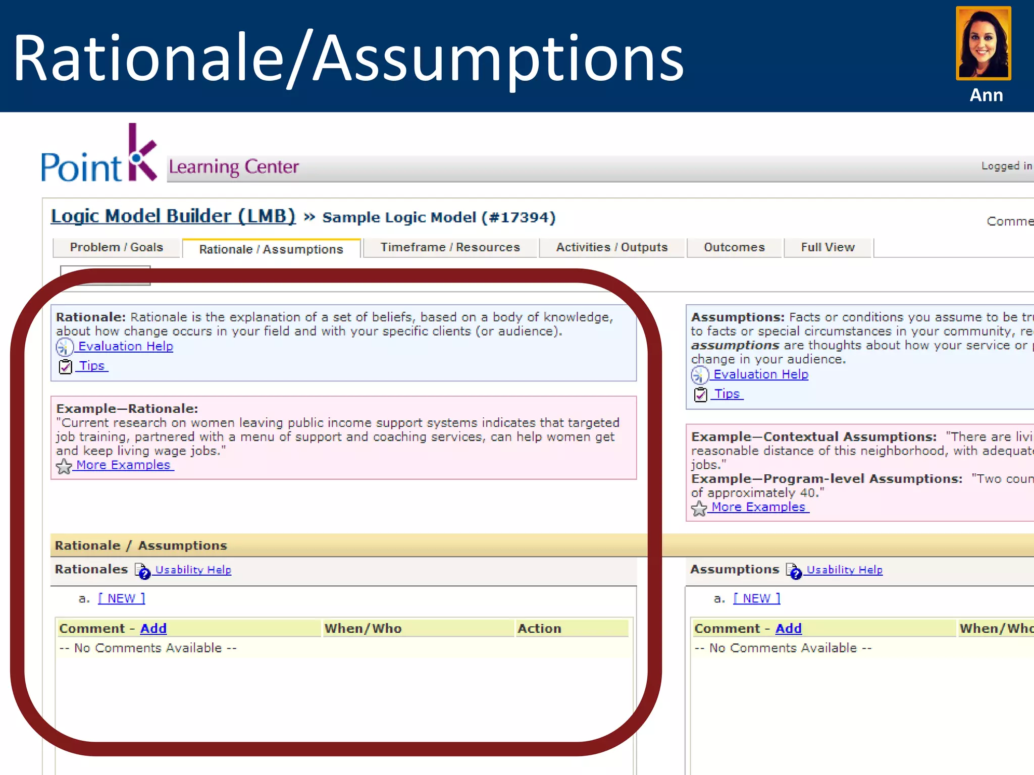 Rationale/Assumptions

Ann

 