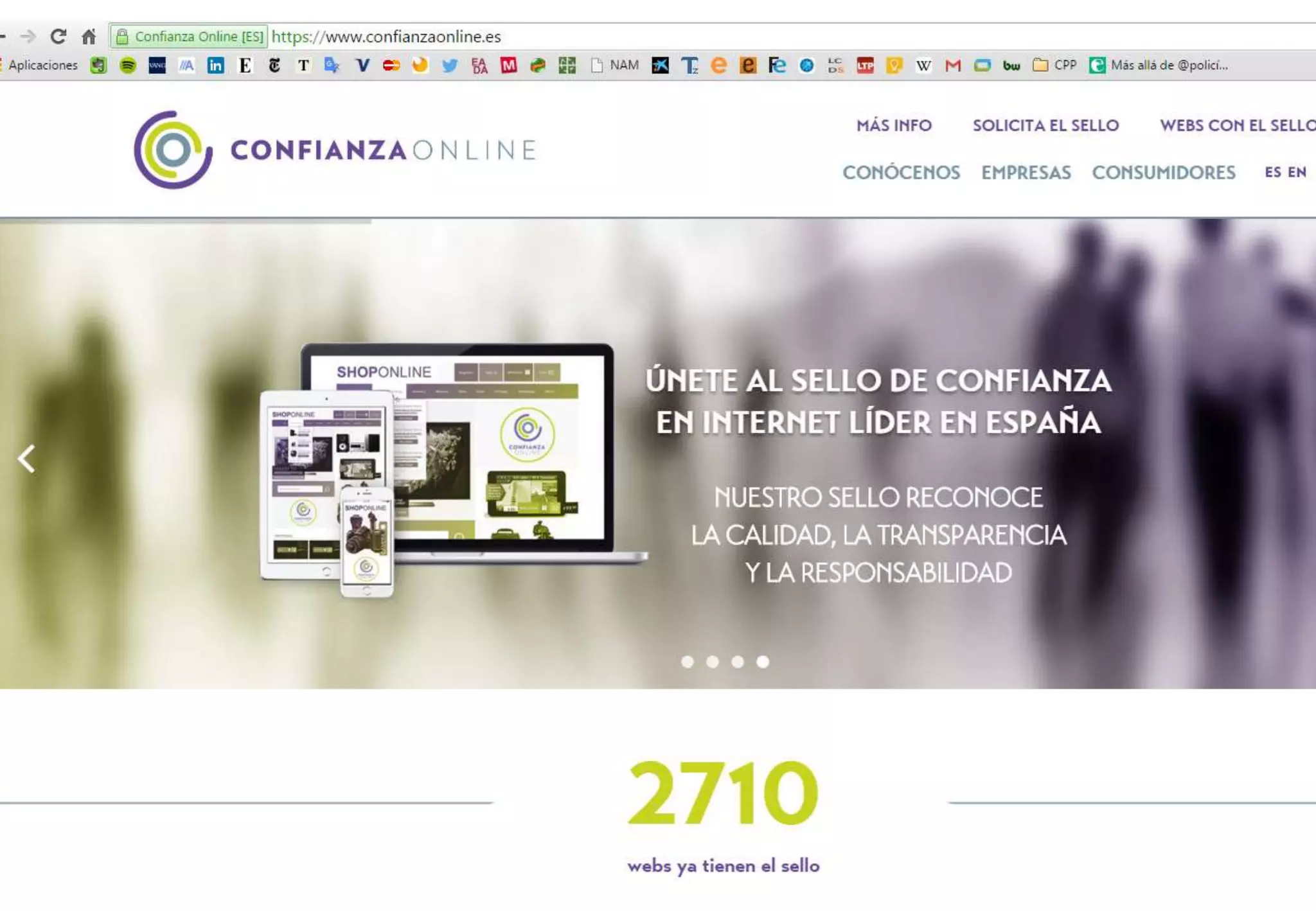 Confidence, social commitment and quality
Pagos
Genera confianza en el proceso de pago
 La privacidad y la seguridad son las grandes preocupaciones de
los que abandonan en el momento del pago se resisten a dar su
información de tarjeta bancaria por que no genera confianza
(48%)
 Utiliza sellos de confianza
 