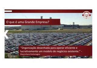 O	que	é	uma	Grande	Empresa?
‘‘Organização	desenhada	para	operar	eficiente	e	
lucrativamente	um	modelo	de	negócios	existente.’’	-
Maximiliano	Carlomagno
 