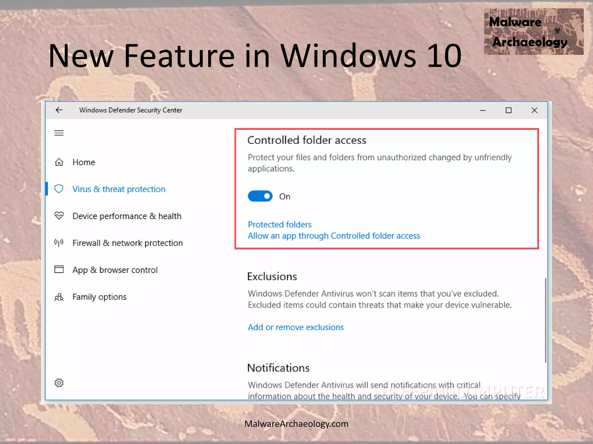 New Feature in Windows 10
MalwareArchaeology.com
 