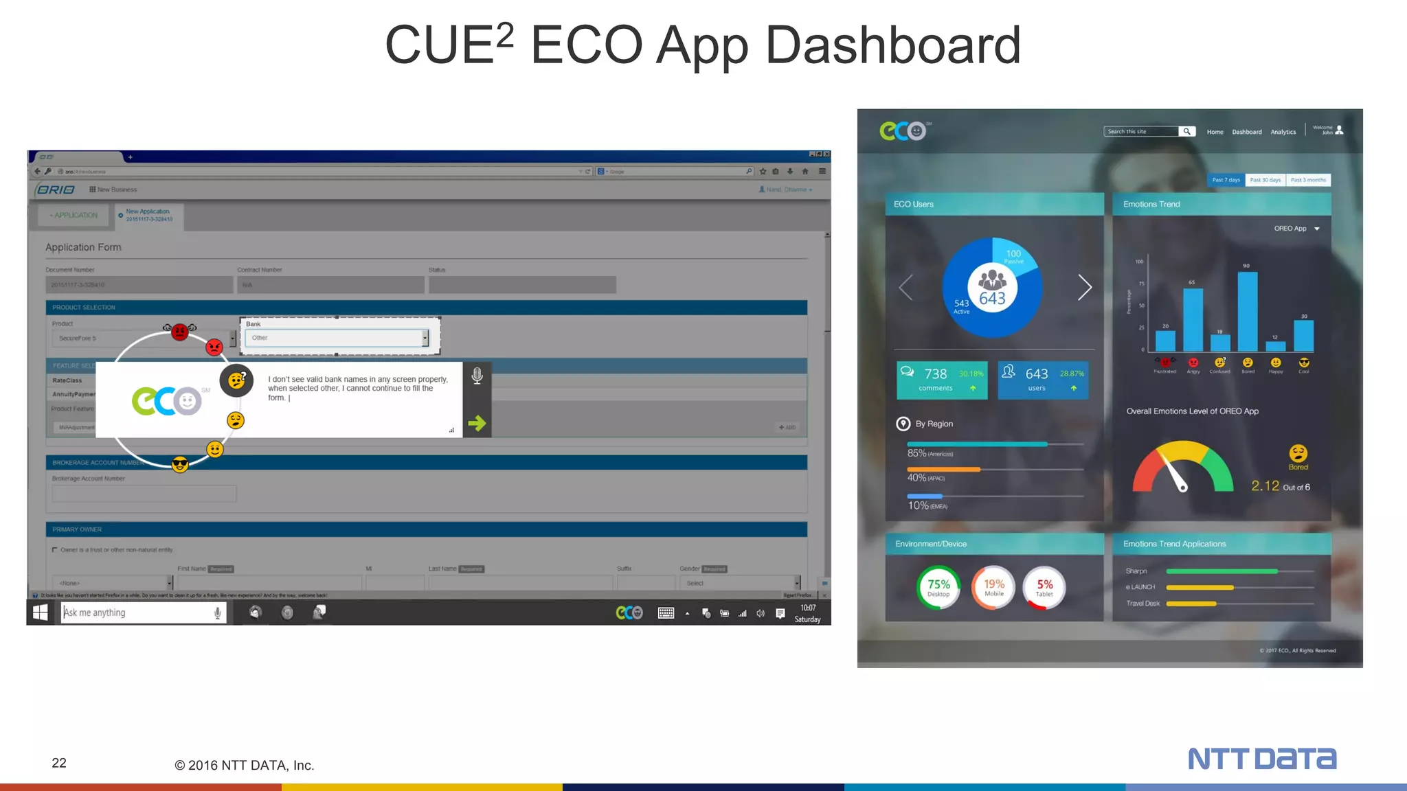© 2016 NTT DATA, Inc.22
CUE2 ECO App Dashboard
 
