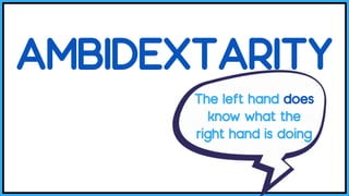 AMBIDEXTARITY
The left hand does
know what the
right hand is doing
 