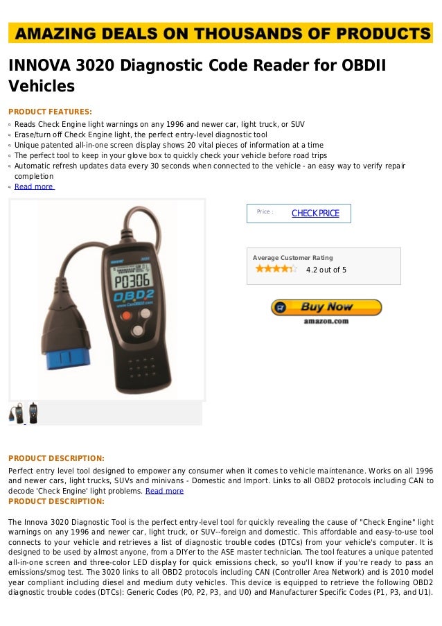 Innova 3020 diagnostic code reader for obdii vehicles