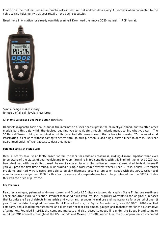 Innova 3020 diagnostic code reader for obdii vehicles