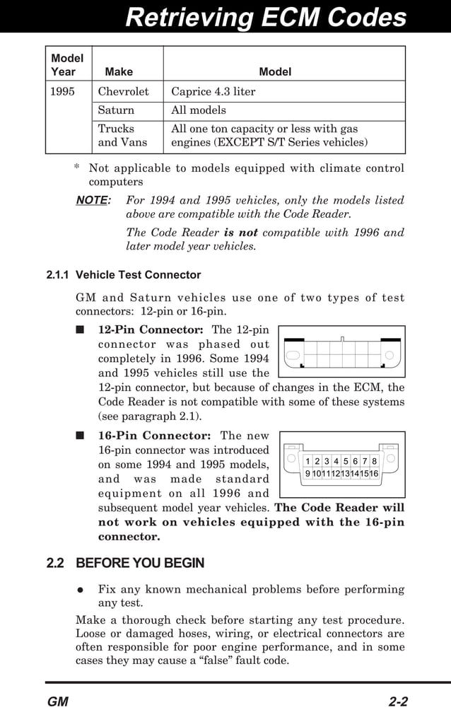 Innova 3123 GM OBD1 Code Reader User Manual PDF