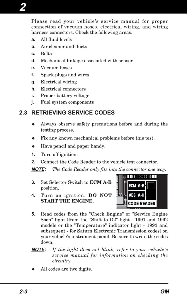 Innova 3123 GM OBD1 Code Reader User Manual PDF