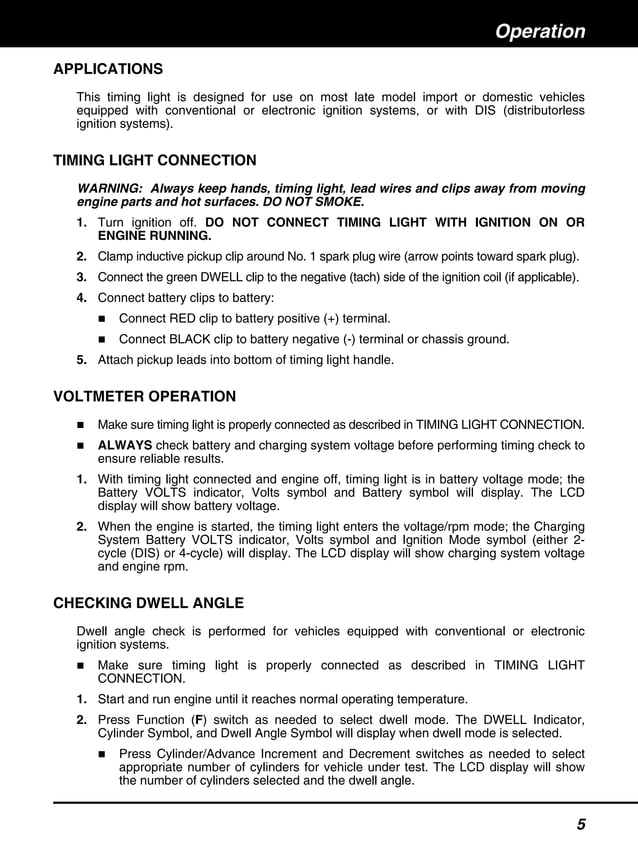 Innova 5568 ProTiming Light User Manual PDF