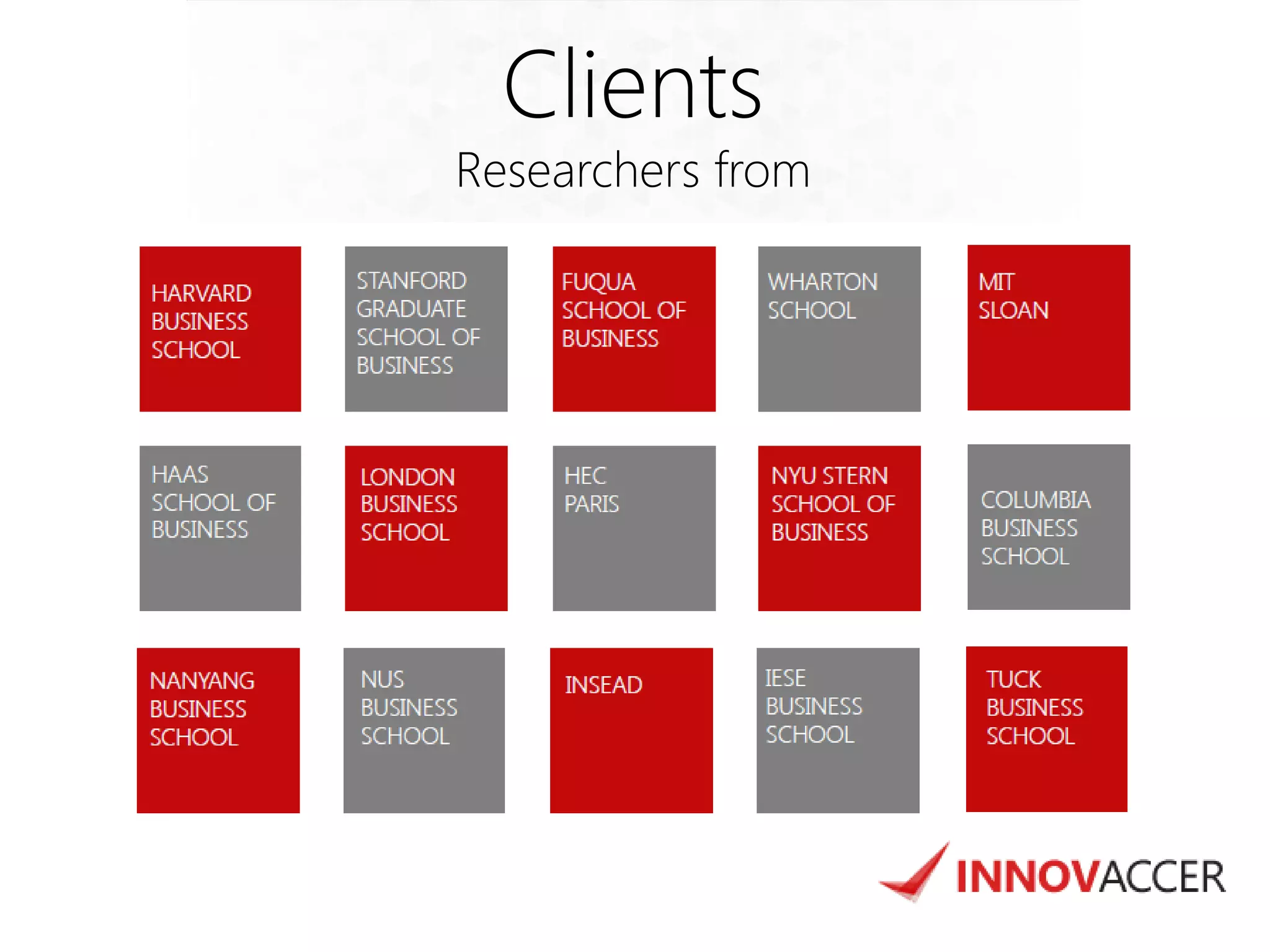 Clients 
Researchers from 
 