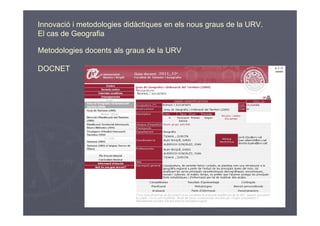 Innovació i metodologies didàctiques en els nous graus de la URV.
El cas de Geografia

Metodologies docents als graus de la URV

DOCNET
 