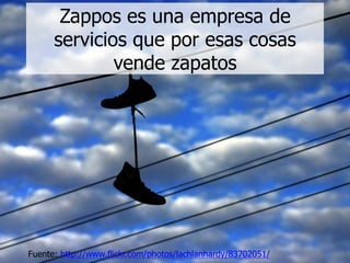 Zappos es una empresa de
servicios que por esas cosas
vende zapatos
Fuente: http://www.flickr.com/photos/lachlanhardy/83702051/
 