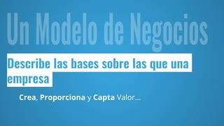 Describe las bases sobre las que una
empresa
Crea, Proporciona y Capta Valor…
 