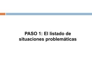 PASO 1: El listado de
situaciones problemáticas
 