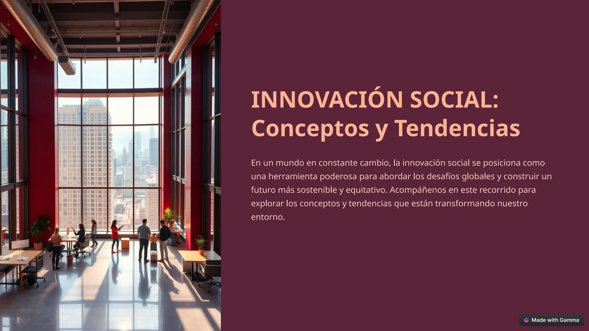 INNOVACIÓN SOCIAL:
Conceptos y Tendencias
En un mundo en constante cambio, la innovación social se posiciona como
una herramienta poderosa para abordar los desafíos globales y construir un
futuro más sostenible y equitativo. Acompáñenos en este recorrido para
explorar los conceptos y tendencias que están transformando nuestro
entorno.
 
