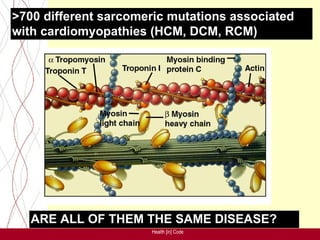 >700 different sarcomeric mutations associated
with cardiomyopathies (HCM, DCM, RCM)




   ARE ALL OF THEM THE SAME DISEASE?
                      Health [in] Code
 