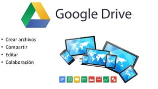• Crear archivos
• Compartir
• Editar
• Colaboración
 