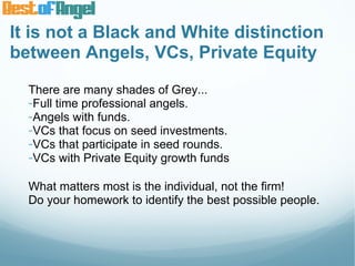 It is not a Black and White distinction
between Angels, VCs, Private Equity

  There are many shades of Grey...
  -Full ti...