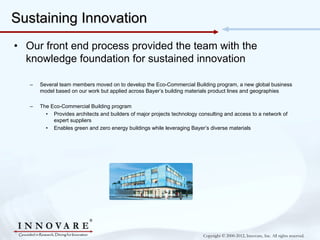 Sustaining Innovation
• Our front end process provided the team with the
  knowledge foundation for sustained innovation

...