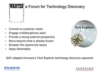 a Forum for Technology Discovery




•   Connect to customer needs
•   Engage multidisciplinary team
•   Provide a strong ...