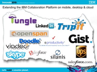 Extending integration with the collaborationmobile, desktop & cloud
Web 2.0 the IBM Collaboration Platform on desktop: a wealth of
opportunity




                                                                      17
 