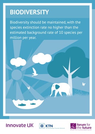 BIODIVERSITY
Biodiversity should be maintained, with the
species extinction rate no higher than the
estimated background r...