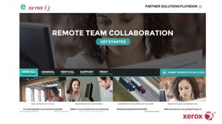 e xerox i_) PARTNER SOLUTIONS PLAYBOOK @
REAL ESTATE ON Tl lECO NEW EMPLOYEE O NllOARDINC TRANSPORTATION PROOFOF DELIVERY REMOTE TEAM COUABORATION
xerox
 