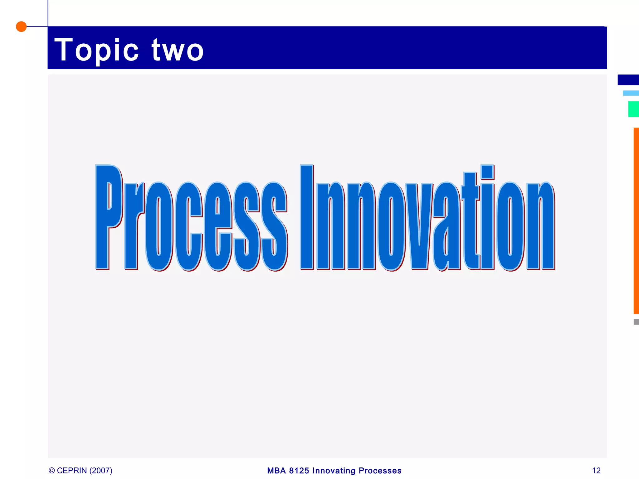 © CEPRIN (2007) MBA 8125 Innovating Processes 12
Topic two
 