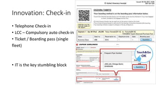 Innovation: Check-in
• Telephone Check-in
• LCC – Compulsory auto check-in
• Ticket / Boarding pass (single
fleet)
• IT is the key stumbling block
 