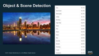 © 2017, Amazon Web Services, Inc. or its Affiliates. All rights reserved.
Object & Scene Detection
 