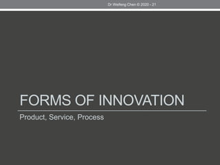FORMS OF INNOVATION
Product, Service, Process
Dr Weifeng Chen © 2020 - 21
 