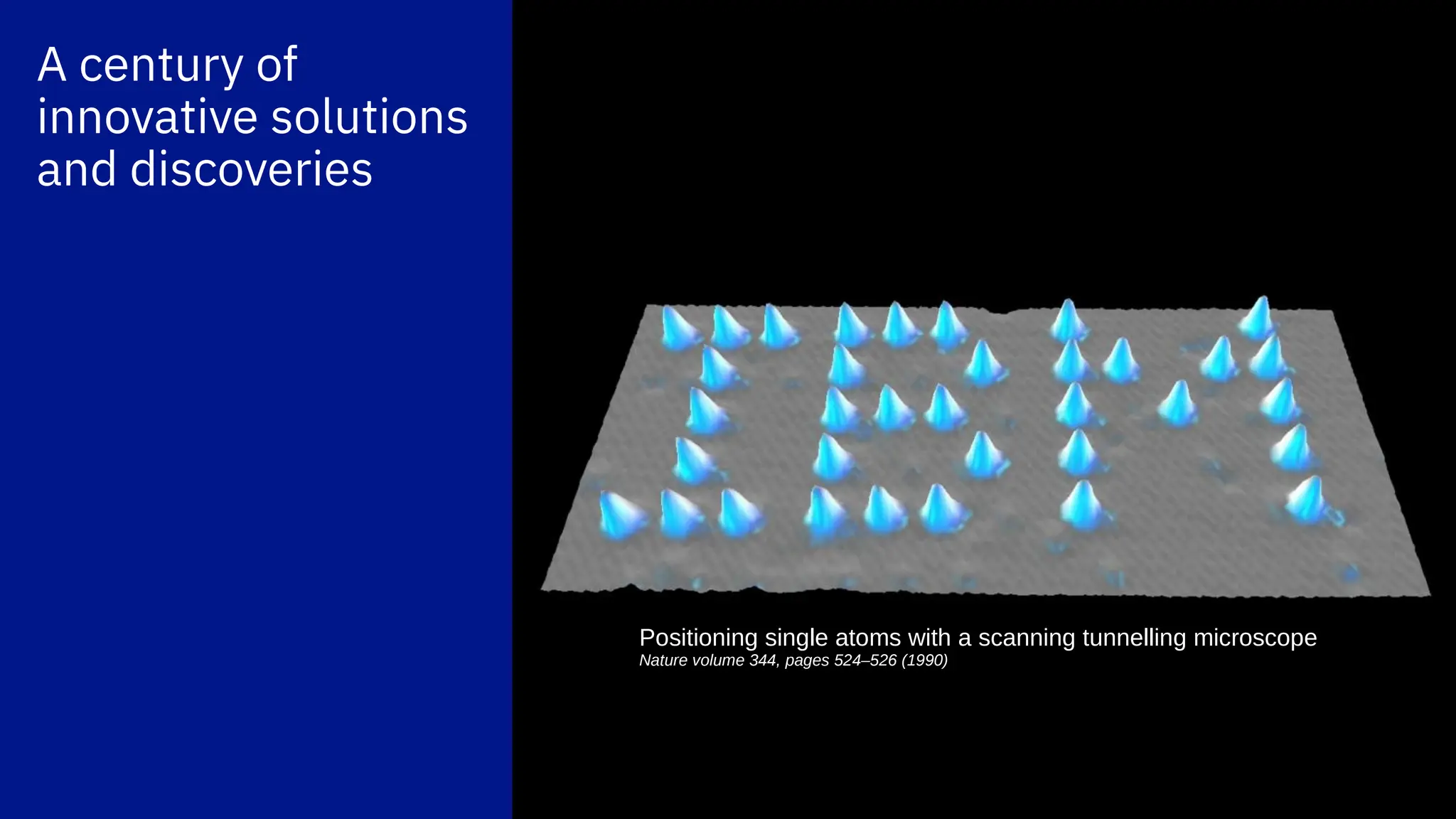 4
A century of
innovative solutions
and discoveries
Positioning single atoms with a scanning tunnelling microscope
Nature volume 344, pages 524–526 (1990)
 