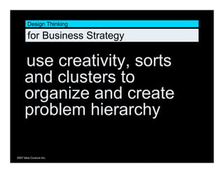 Design Thinking

        for Business Strategy

     use creativity, sorts
     and clusters to
     organize and create
 ...