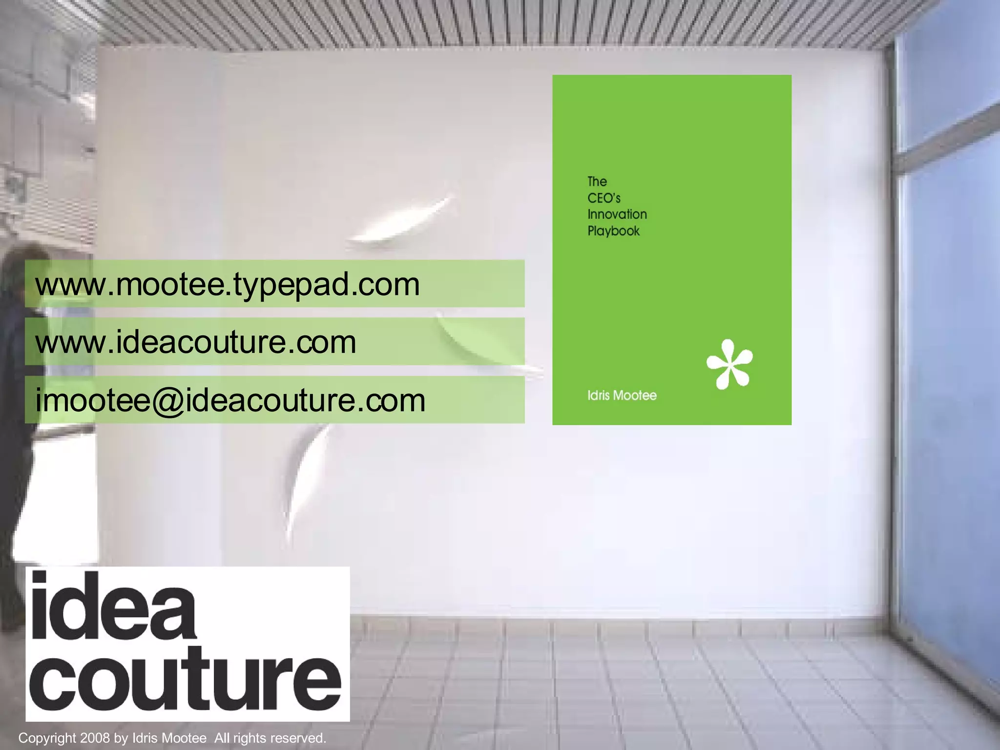 Thank you. innovation playground www.mootee.typepad.com www.ideacouture.com thank you Crash course in innovation 2007 