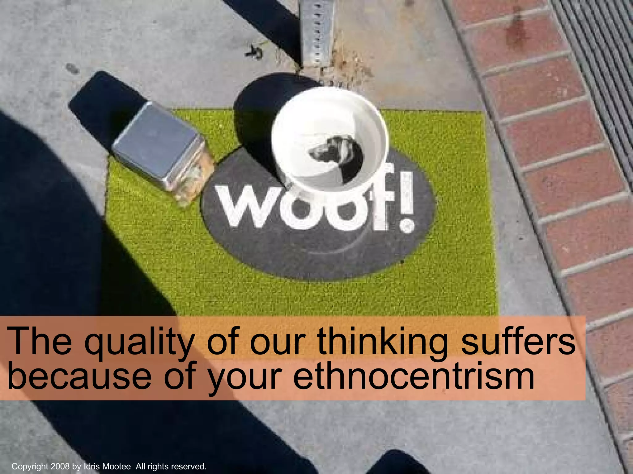 The quality of our thinking suffers because of your ethnocentrism Copyright 2008 by Idris Mootee  All rights reserved. 
