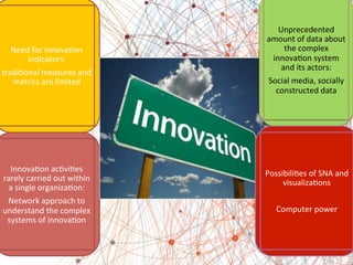 Need	
  for	
  innova,on	
  
indicators:	
  	
  
tradi,onal	
  measures	
  and	
  
metrics	
  are	
  limited	
  
Innova,on...