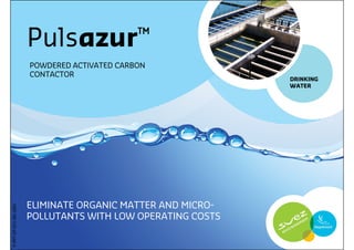 Pulsazur™
                       POWDERED ACTIVATED CARBON
                       CONTACTOR
                                                             DRINKING
                                                             WATER




                       ELIMINATE ORGANIC MATTER AND MICRO-
P-PPT-EP-011-EN-1004




                       POLLUTANTS WITH LOW OPERATING COSTS
 