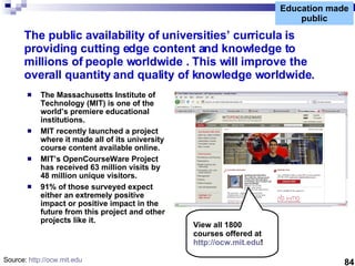 Education made public The public availability of universities’ curricula is providing cutting edge content and knowledge t...