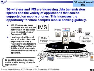 3G adoption and IMS 3G wireless and IMS are increasing data transmission speeds and the variety of applications that can b...