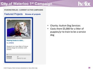 © 2013 Property of Helix Commerce International Inc. Not an offer of sale. 30
City of Waterloo 1st Campaign
•  Charity:	
 ...