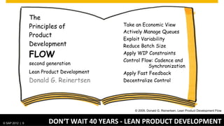 Split organization          Split work
                                        into teams




                                                             Split time




                                  Deliver more
                                  frequently                              Retrospectives


© SAP 2012 | AG. All rights reserved.
   ©  2012 SAP 9                                     INTRODUCTION	
  OF	
  LARGE	
  SCALE	
  SCRUM	
  
                                                                                                  9
 