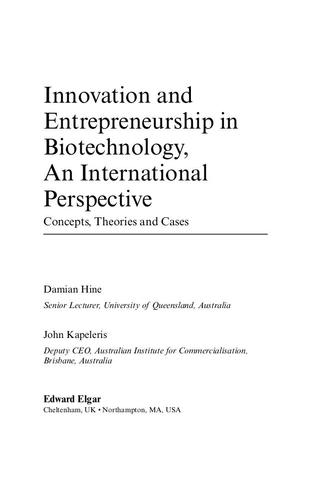 Innovation And Entrepreneurship In Biotechnology An Intl