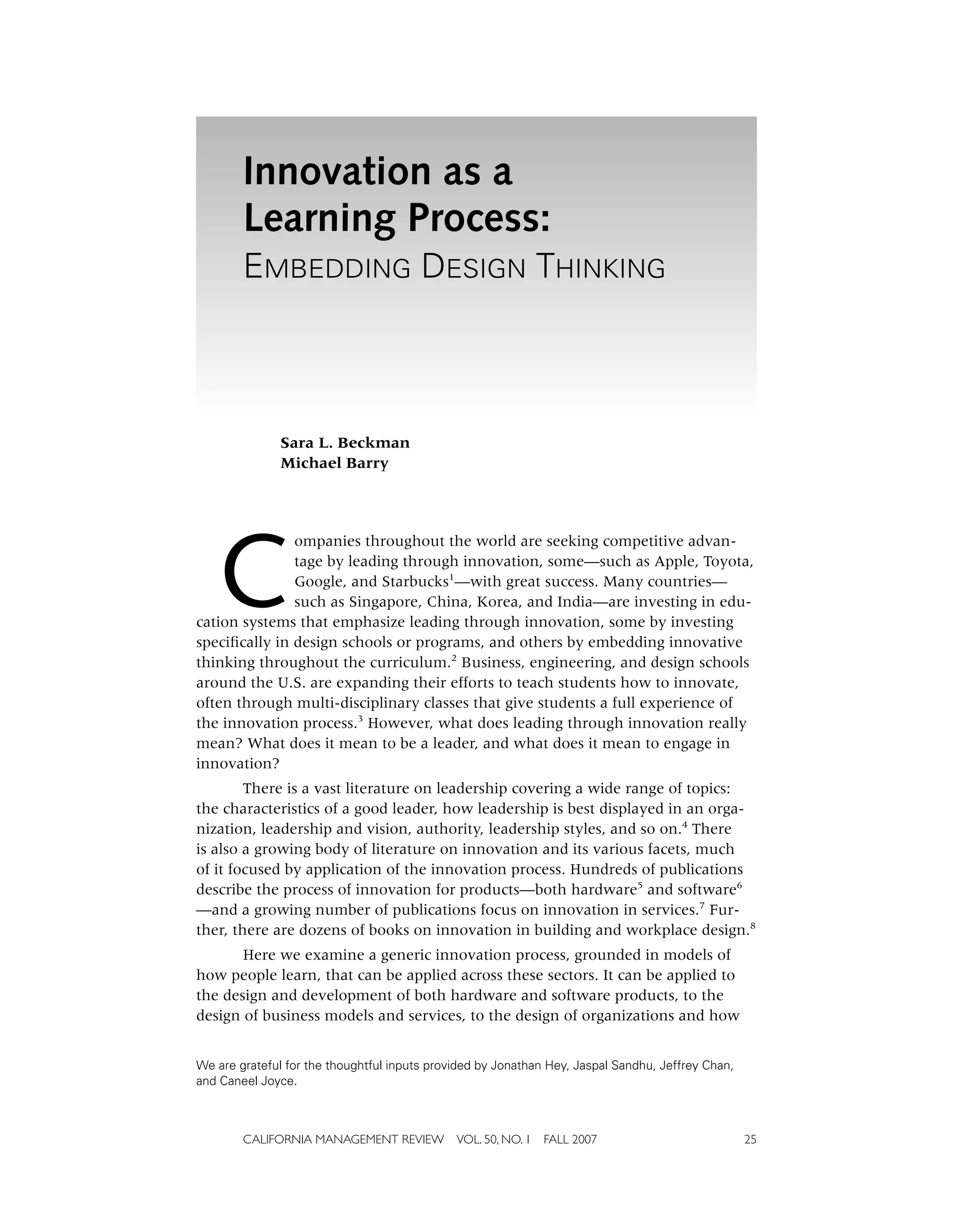 Innovation as a learning process-embedding design thinking | PDF ...